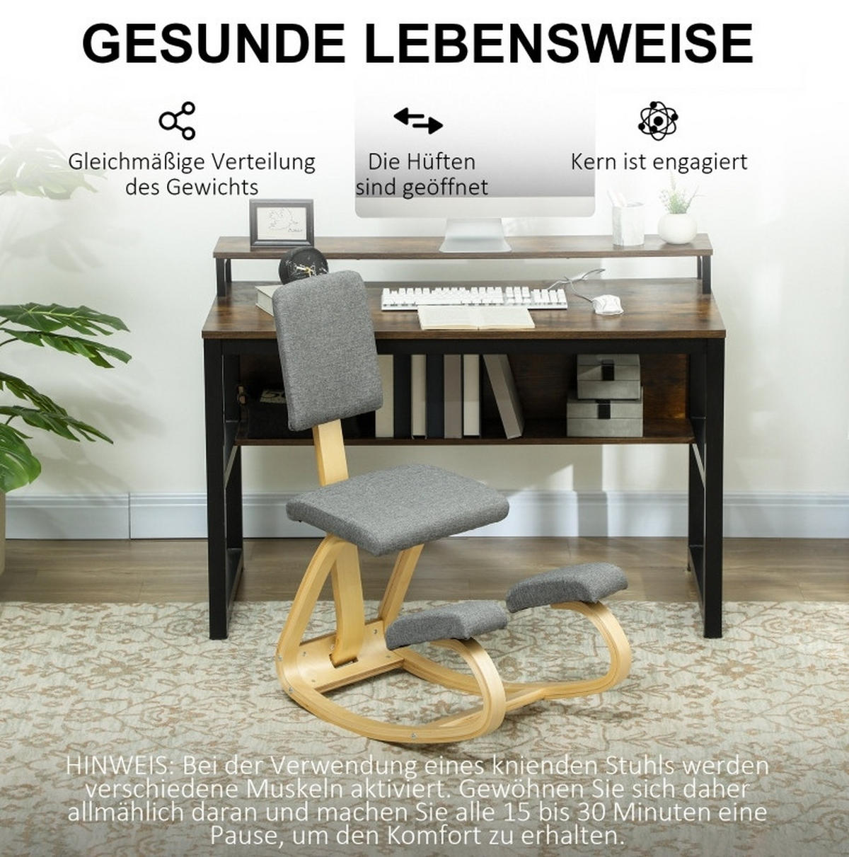 KNIESTUHL in Grau 51x84x93 cm mit Schaukelfunktion und Rückenlehne - Grau, Textil (84/93/51cm) - IVMEU
