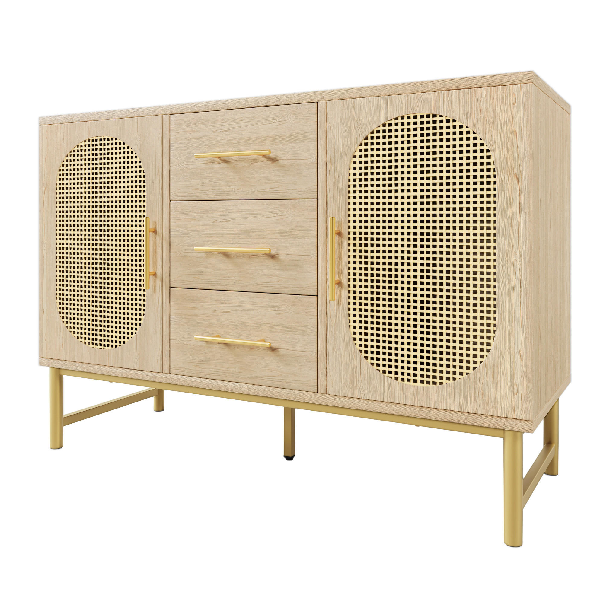 KOMODA z kovu a dřevotřísky 120x74x40 cm sonoma dub se 3 zásuvkami, 2 dvířky a nastavitelnou policí - barva dubu, kov (120/74/40cm) - Modfu