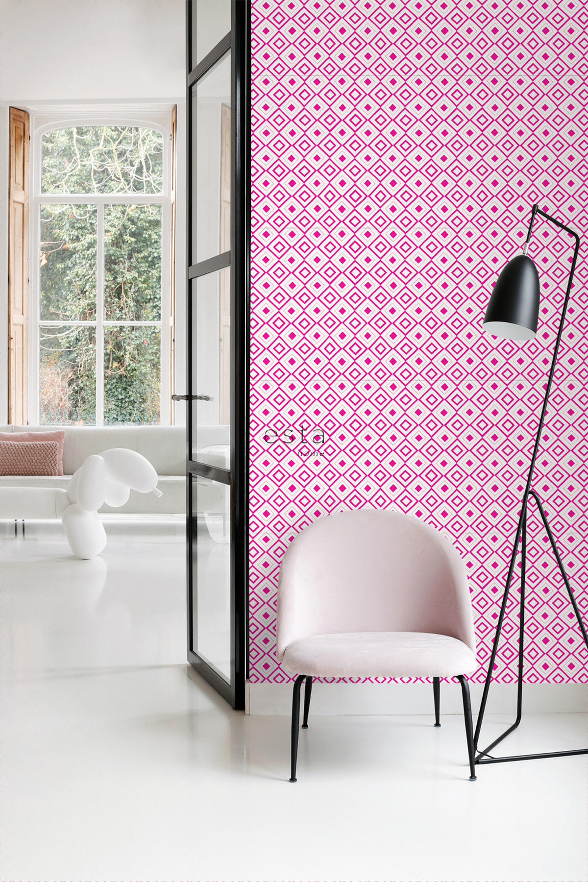 TAPETE Karomuster 53 cm x 10.05 m - Pink, Papier (53/0.1cm) - ESTAhome