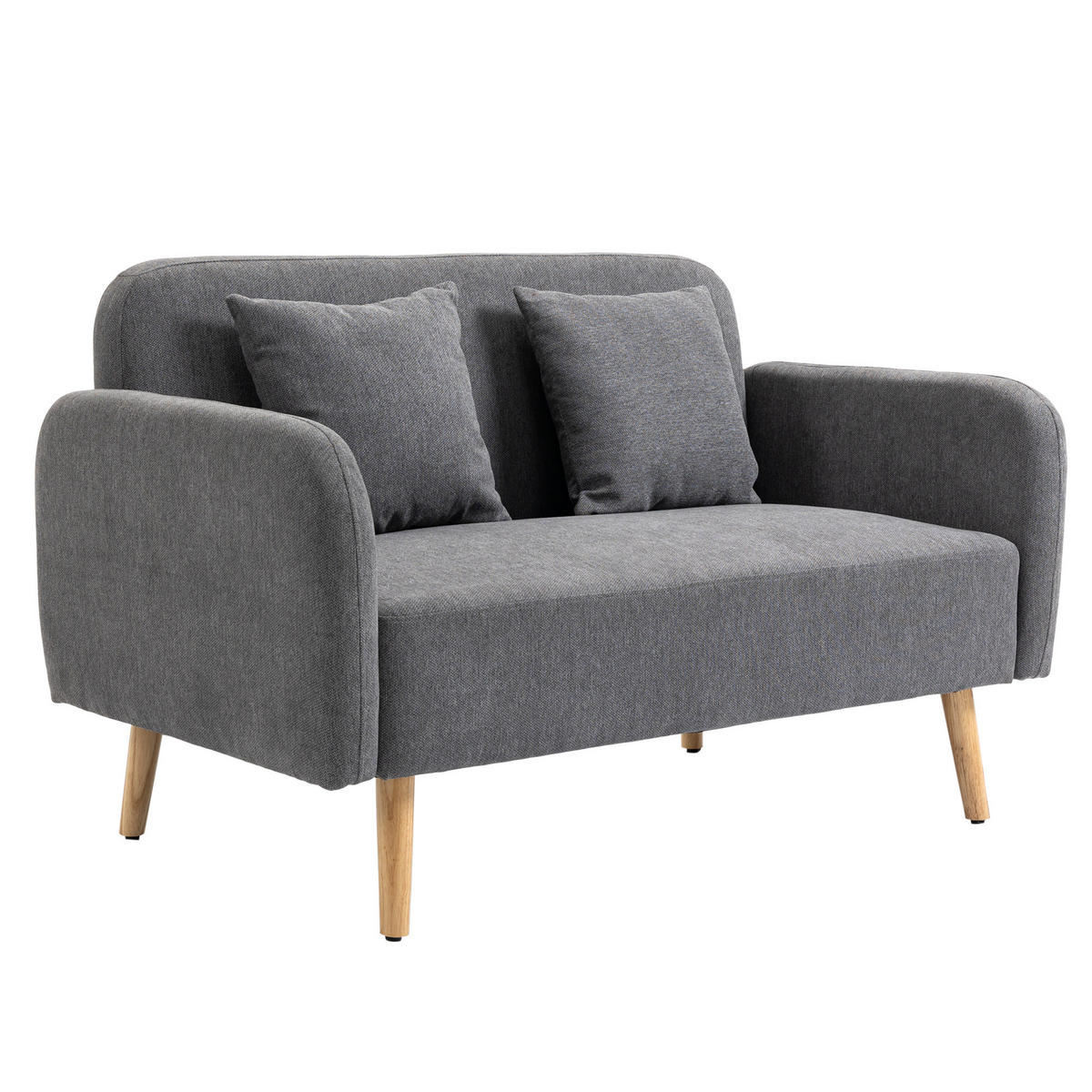 2-SITZER-SOFA DE-06523 mit 2 Wurfkissen, Samtoptik, Grau - Naturfarben/Grau, Holz/Textil (130/80/70cm) - ComfortXL