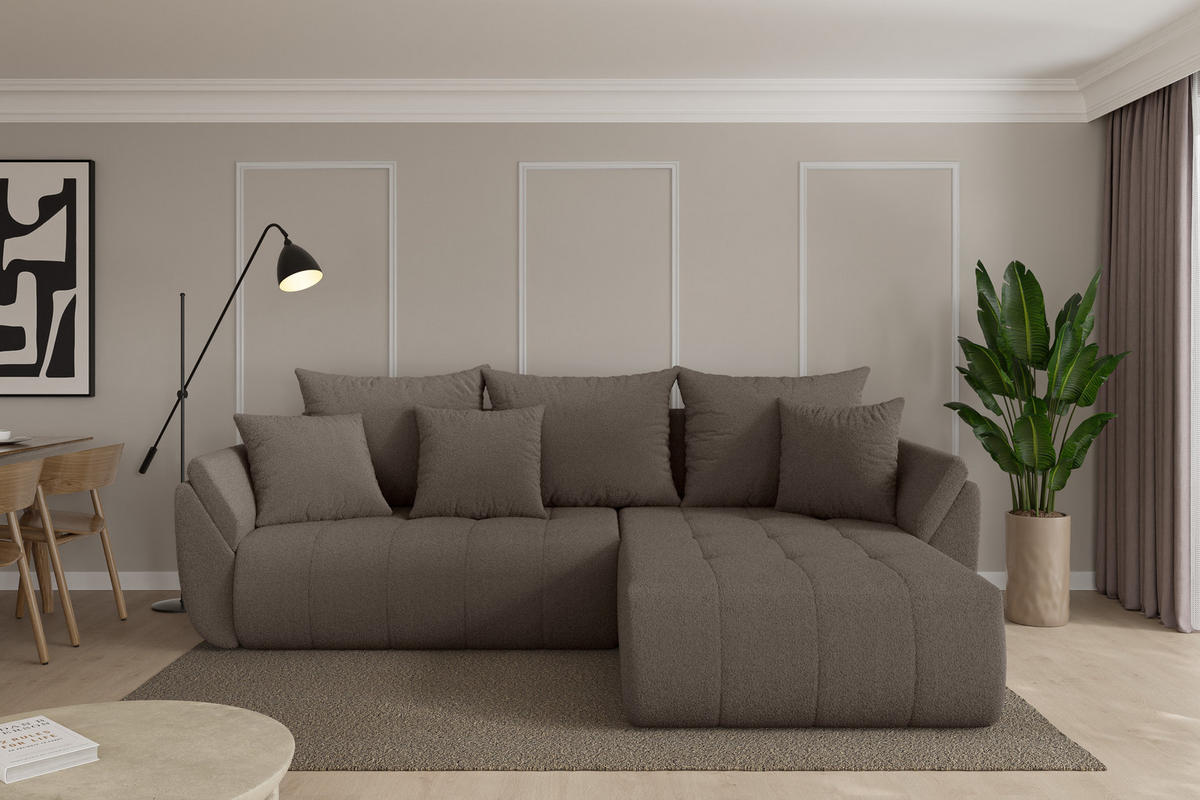 ROHOVÁ SEDAČKA s funkcí spaní, otoman vpravo TOKO-L 277x194x86 hnědá bouclé - černá/hnědá, kompozitní dřevo/textil (277/194cm) - ALTDECOR