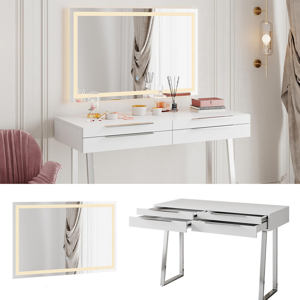 SCHMINKTISCH Alexia Weiß 120 cm mit LED-Spiegel - Weiß, Holzwerkstoff (120/79/50cm) - Vicco