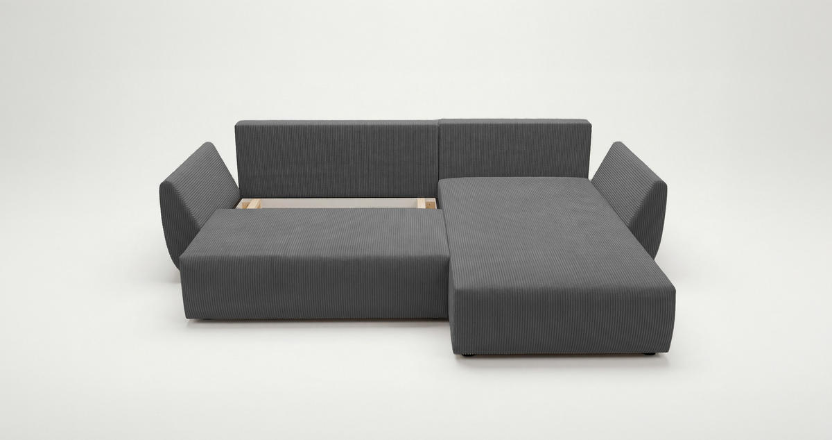 ECKSOFA SYDNEY rechts grau Cord Poso 55 - Schlaffunktion, Bettkasten - Grau, Textil (174/280cm) - Cornero