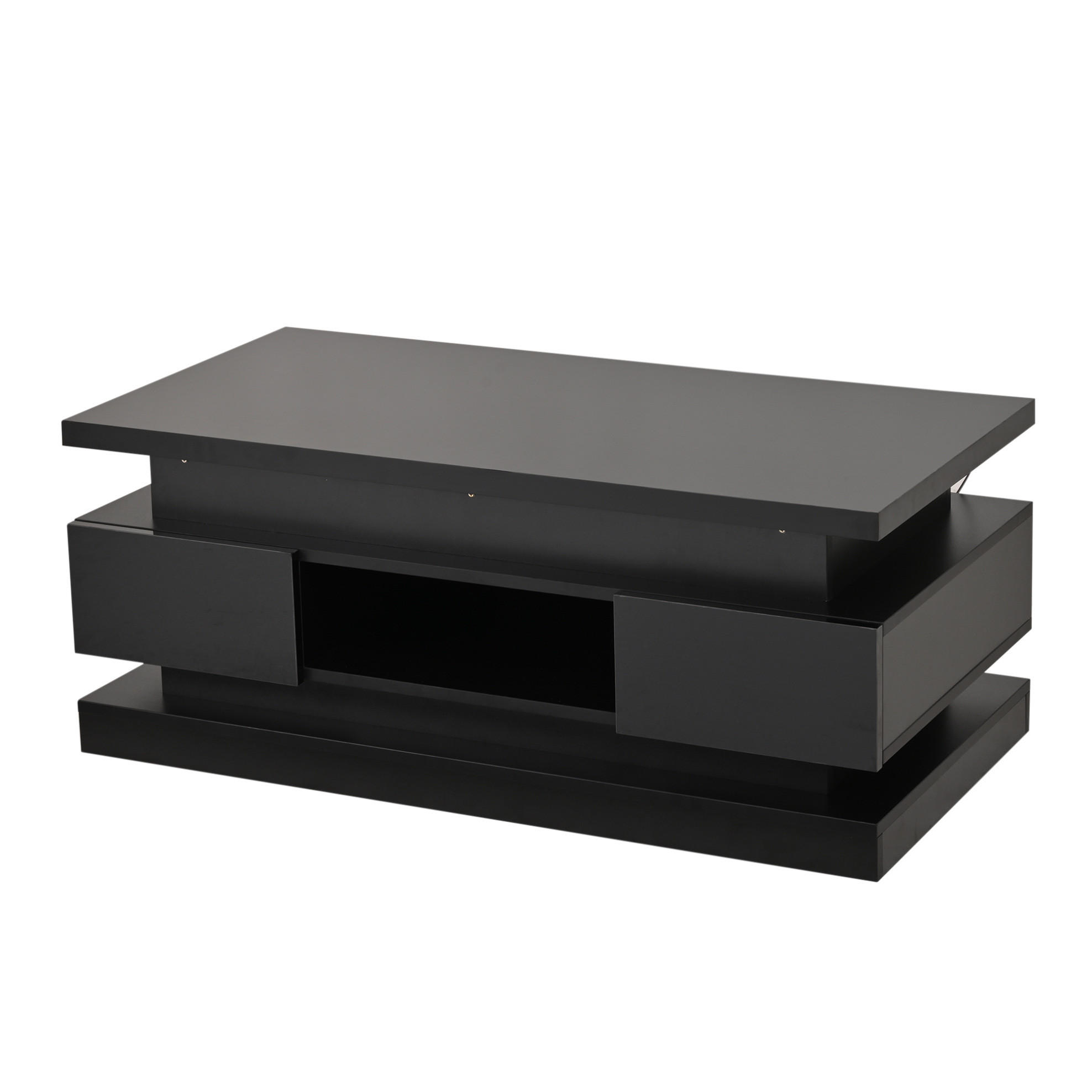 COUCHTISCH 100/50/40 cm Schwarz höhenverstellbar mit LED-Beleuchtung und Stauraum - Schwarz, Holzwerkstoff (100/50/40cm) - OKWISH