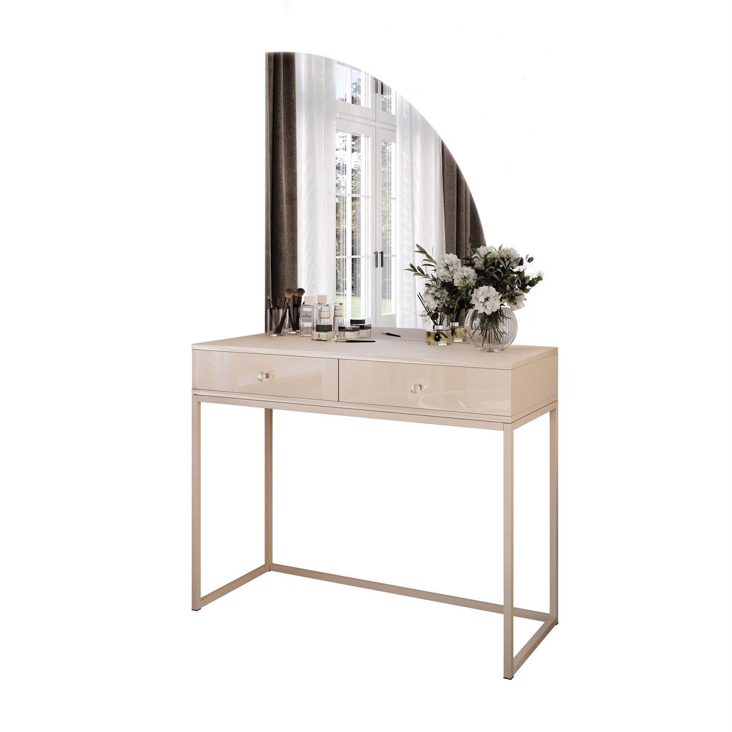 SCHMINKTISCH QUINNIE KASCHMIR mit LED-Spiegel rechts Griff Kristall - Kaschmir, Holzwerkstoff (100/175/42cm) - Lookway