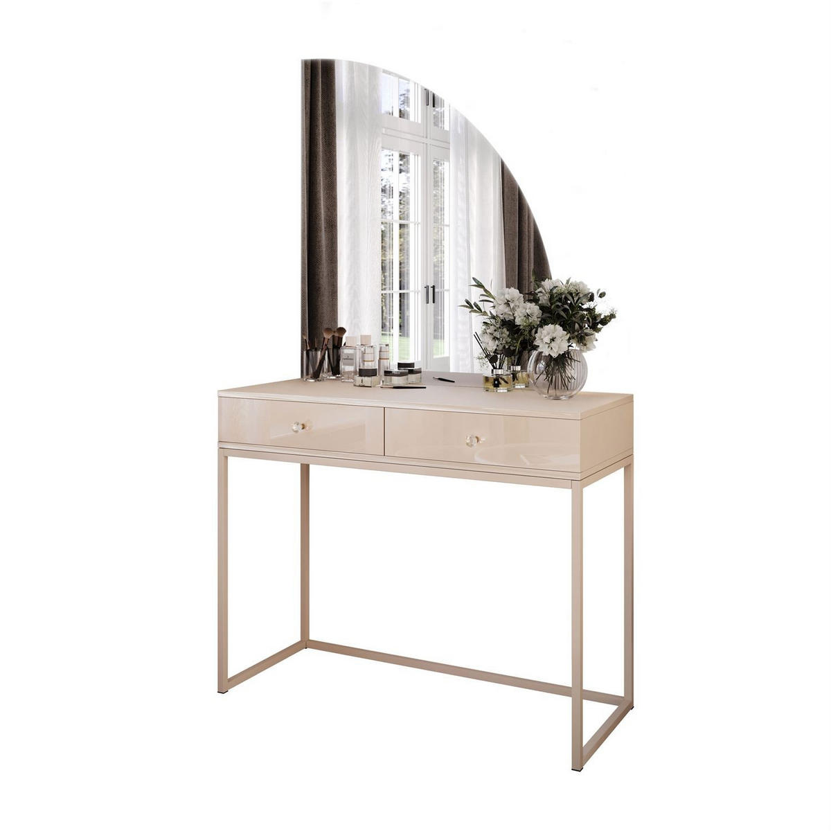 SCHMINKTISCH QUINNIE KASCHMIR mit LED-Spiegel rechts Griff Kristall - Kaschmir, Holzwerkstoff (100/175/42cm) - Lookway