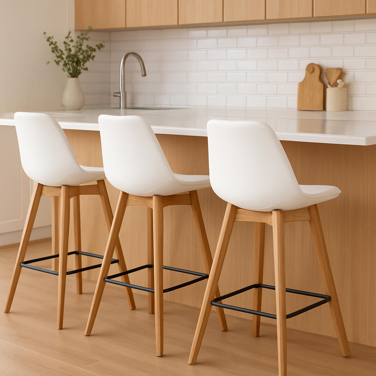 BARHOCKER 2er Set Meta Kunstleder natura weiß - Weiß, Holz/Kunststoff (48/112/56cm) - TPFLiving