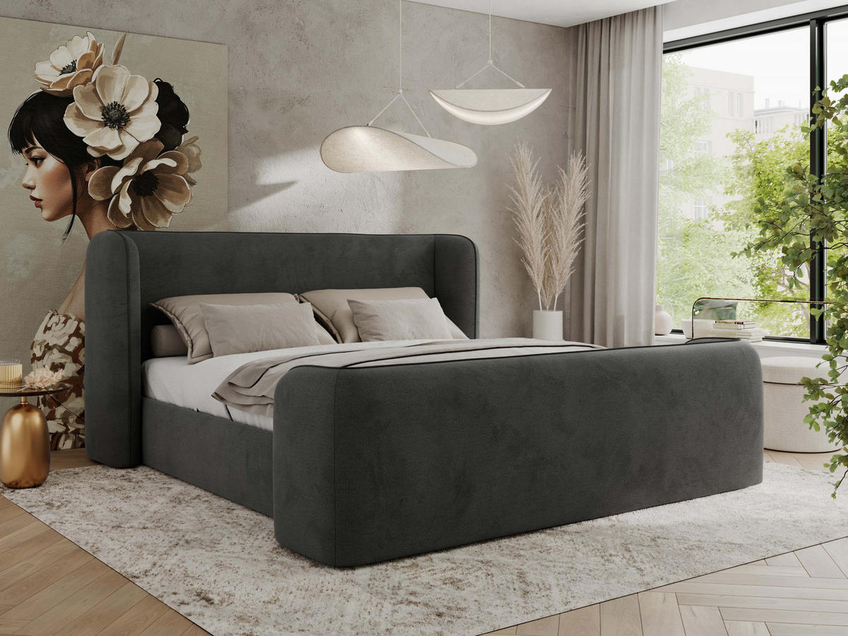 POLSTERBETT EMORA CLASSIC DUO 140/200 - Dunkelgrau Velvet - Schaum-Matratze - Dunkelgrau, Textil (140/200cm) - MKS