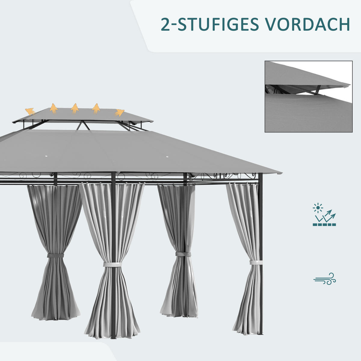 GARTENPAVILLON Stahl Polyester Grau - Dunkelgrau, Kunststoff/Metall (400/265/300cm) - Outsunny
