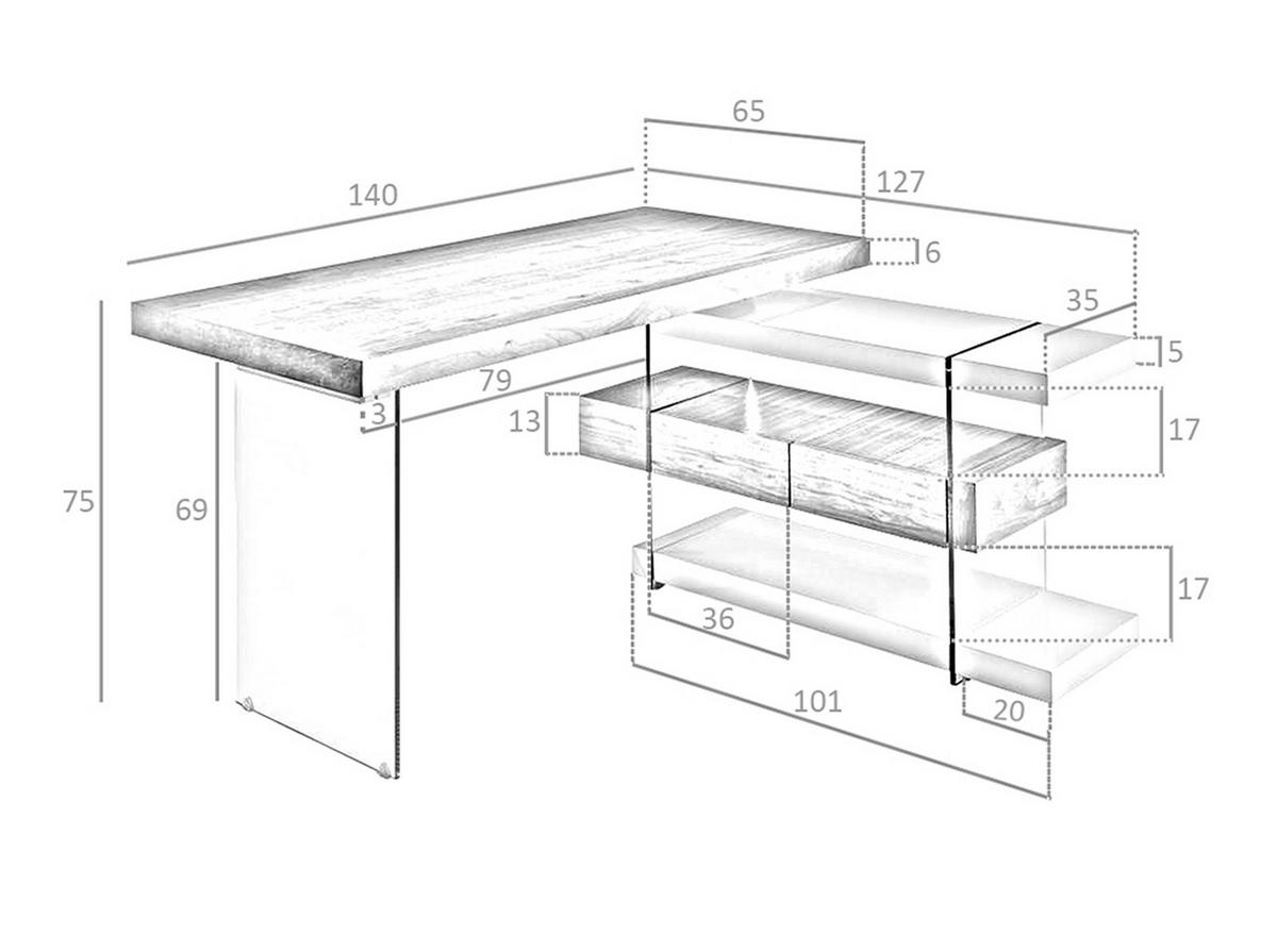 SCHREIBTISCH Rechteckig Walnuss | Glas | Grau 140/127/75 cm - Transparent/Walnussfarben, Glas/Holz (127/140/75cm) - ANGEL CERDA
