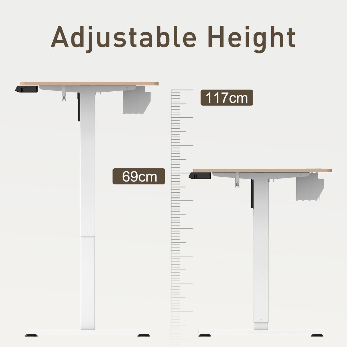 SCHREIBTISCHGESTELL elektrisch höhenverstellbar, 69–117 cm, Memory-Funktion, Antikollision, USB-A & Type-C, für Tischplatten 100–180 cm x 50–80 cm - Weiß, Metall (120/60/70cm) - HOMAVO