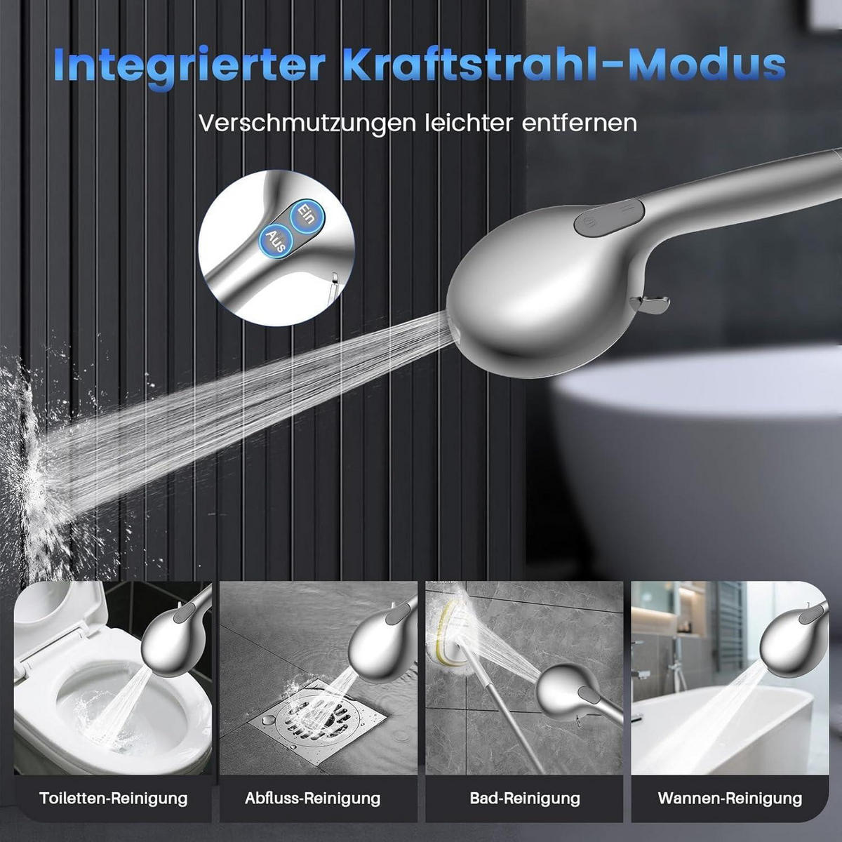 HANDBRAUSE mit Filter und Schlauch Grau Glänzendes Silber - Silberfarben, Kunststoff (8/12.7/2cm)