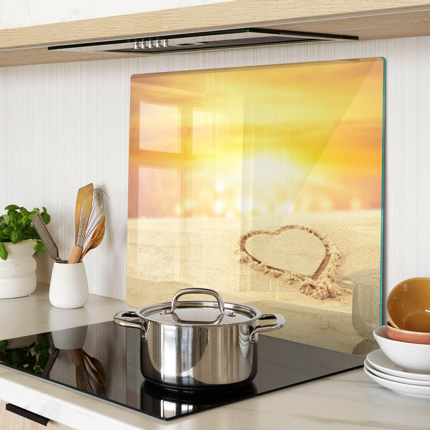 GLASPLATTE 60x52 cm Herz im Sand - Gelb, Glas (60/0.4/52cm) - TULUP