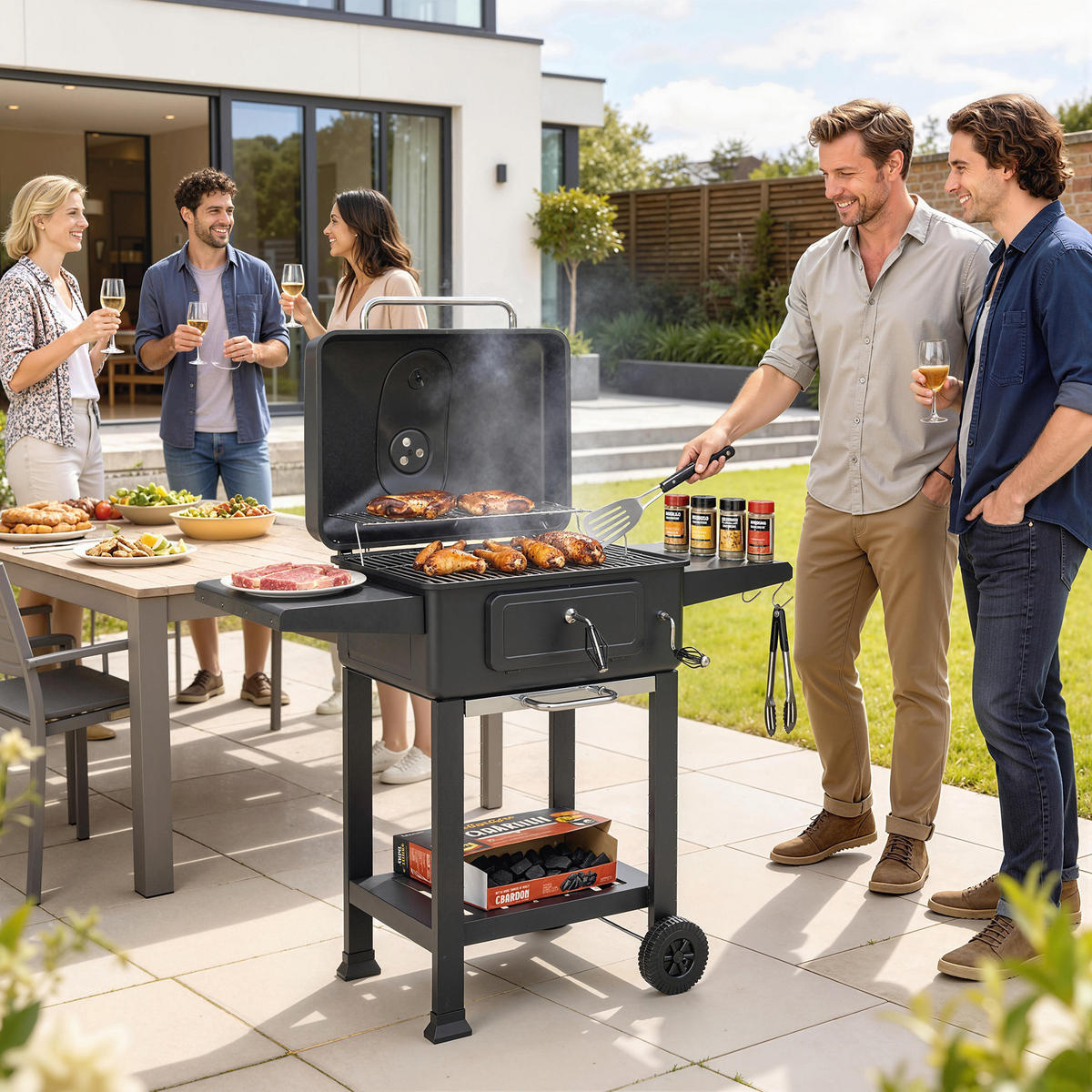HOLZKOHLEGRILL DE-10231 Schwarz - Schwarz, Metall (63/101.5/112cm) - ComfortXL