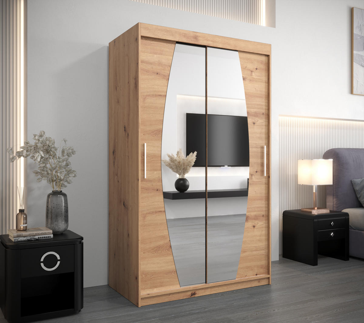 SCHWEBETÜRENSCHRANK 200/120/62 2-türig - Silberfarben/Eiche Artisan, Holz/Kunststoff (120/200/62cm) - MÖBEL KRYSPOL