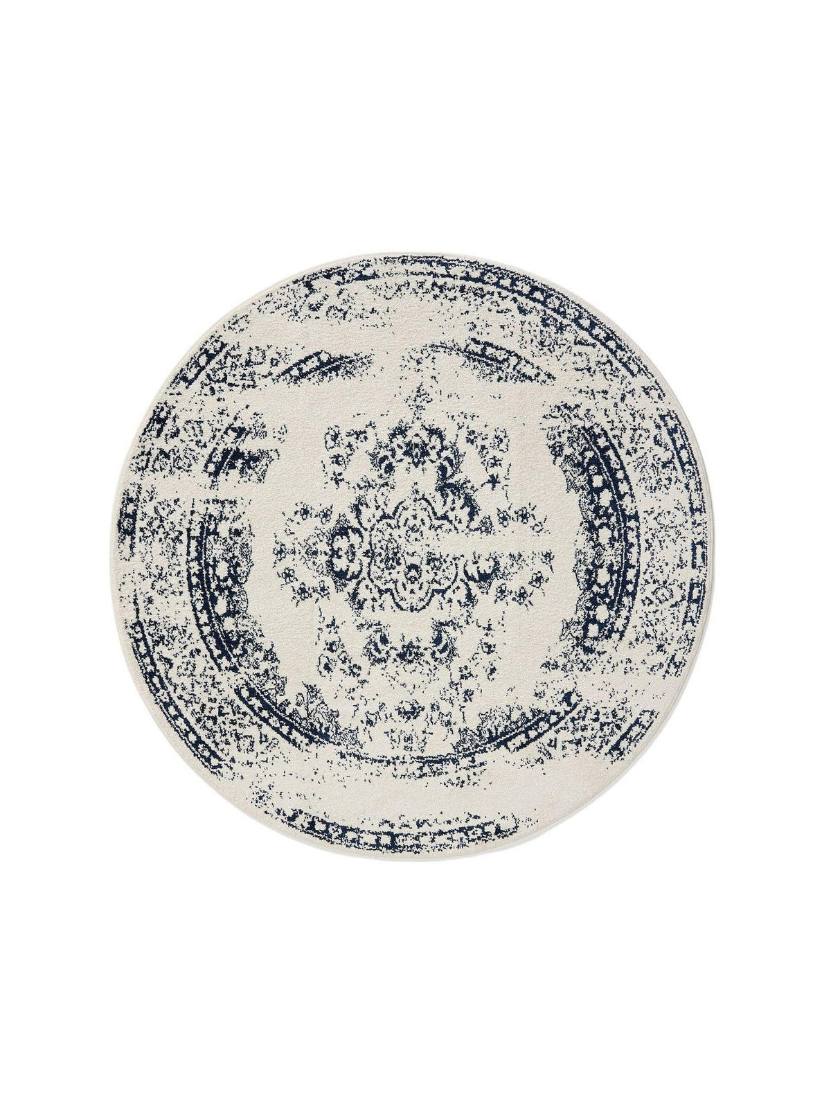 VINTAGE-TEPPICH Sia ø 160 cm rund - Blau/Creme, Kunststoff (160/160cm) - benuta