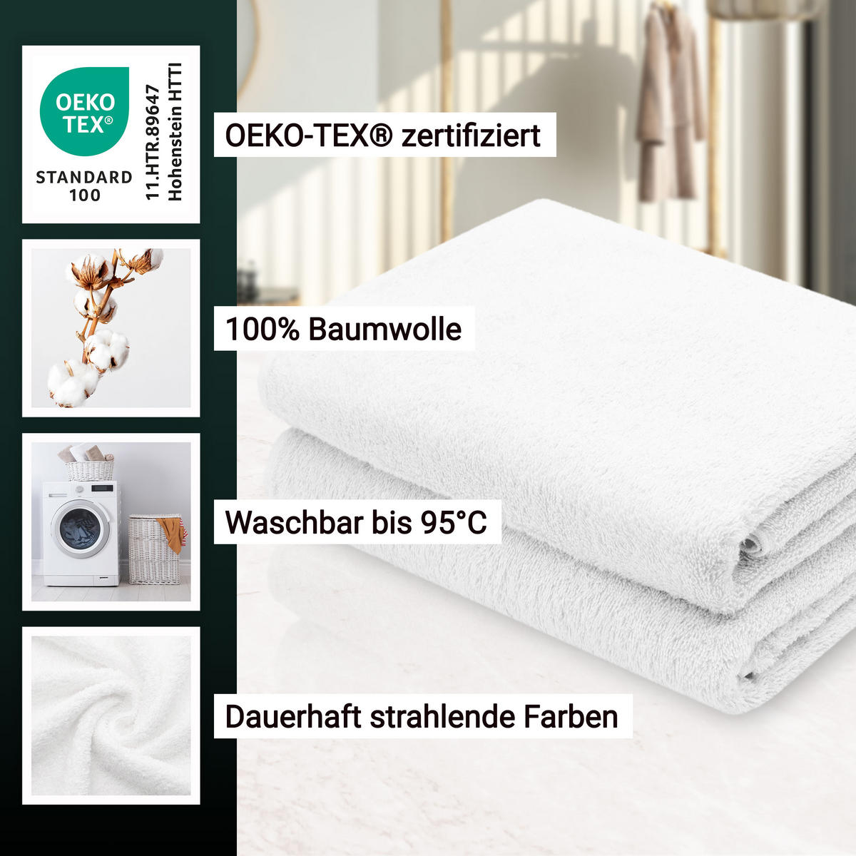 DUSCHTÜCHER, 2er-Set, 70x140 cm, 100% Baumwolle, Weiß - Weiß, Textil (70/140cm) - Zollner