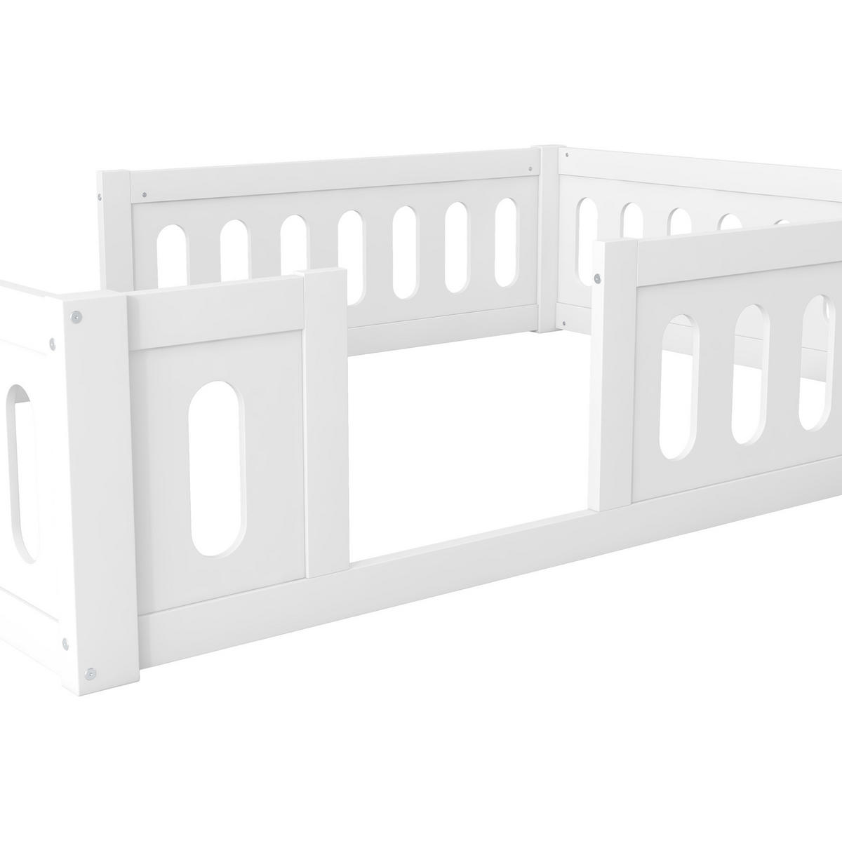 PLATTFORMBETT 140/200 cm Weiß aus Kiefernholz und MDF mit Geländer - Weiß, Holz (140/200cm) - MIVRAY