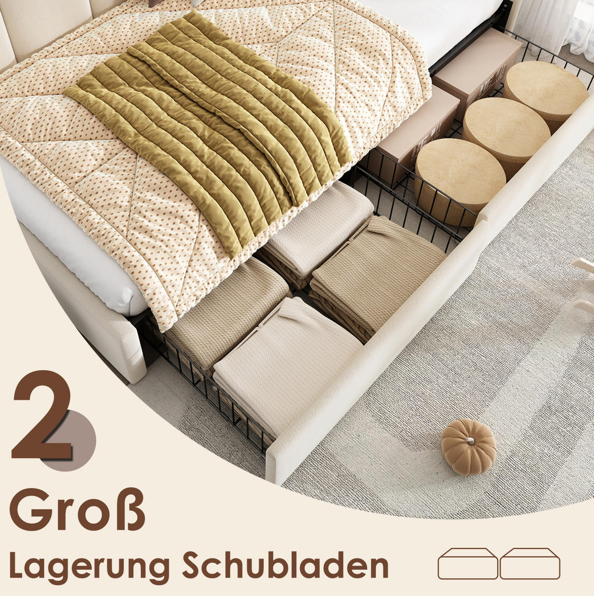 ČALÚNENÁ posteľ 90/190 cm béžová s 2 zásuvkami a rohovým prevedením zo zamatu - béžová, textil (90/190cm) - OKWISH
