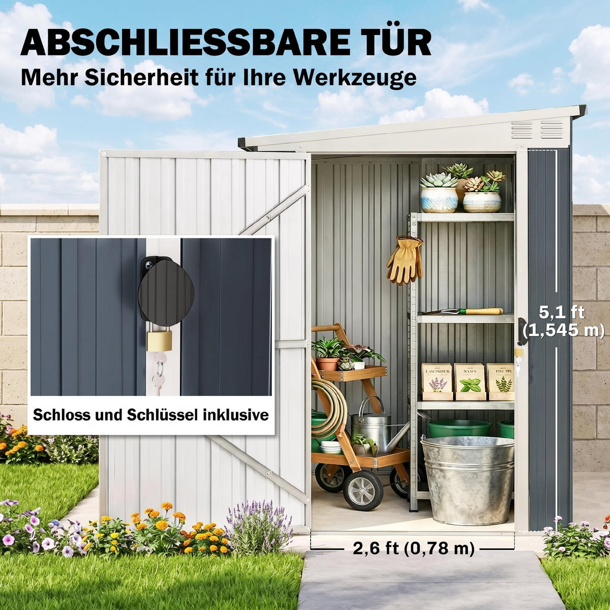 GARTENHAUS Dunkelgrau 231.0/128.0/181.0cm - Dunkelgrau, Metall (128/181/231cm)