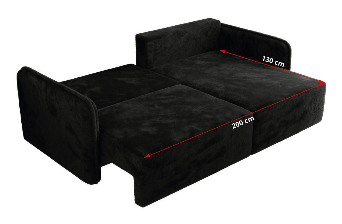 ECKSCHLAFSOFA MESTO L Schwarz Plüsch - links - Schwarz, Kunststoff/Textil (227/147cm) - MKS