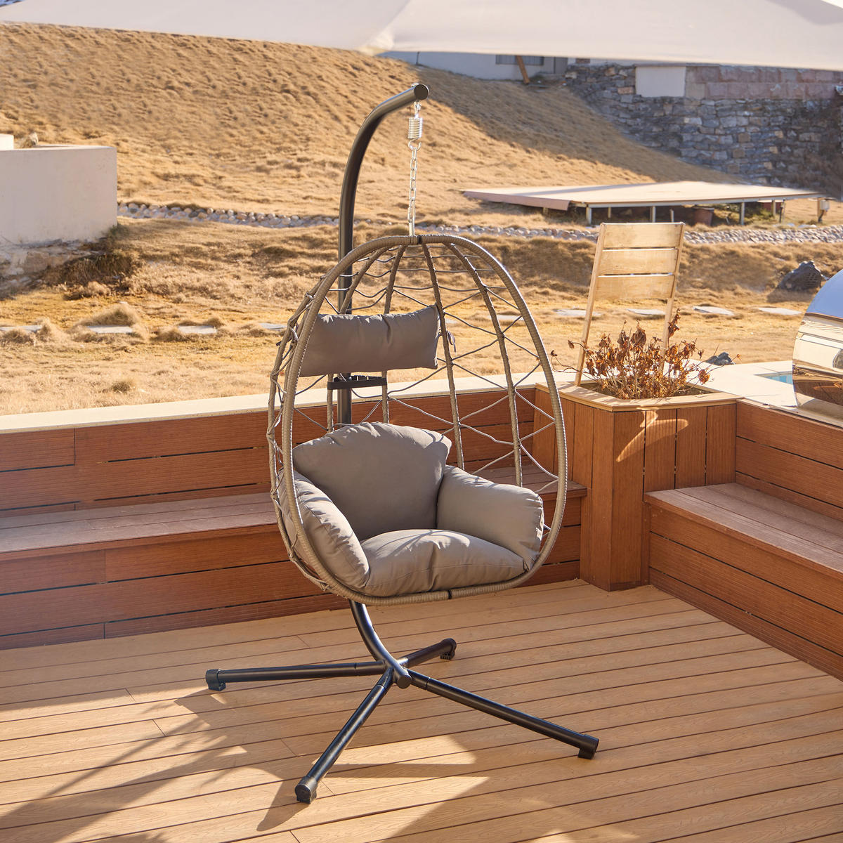 HÄNGESESSEL Rattan - Schwarz - Schwarz, Metall (97/197/138cm) - Nordlys