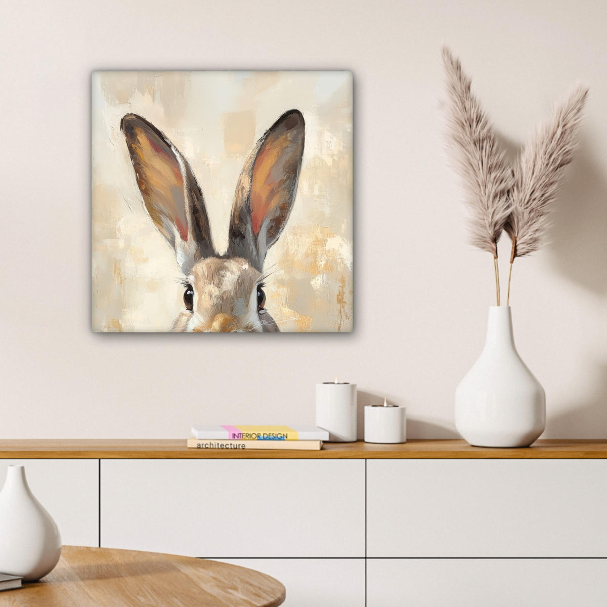 LEINWANDBILD Hase - Ohren - Braun Wandbild Wohnzimmer 50x50 cm - Beige, Textil (50/50cm) - MuchoWow
