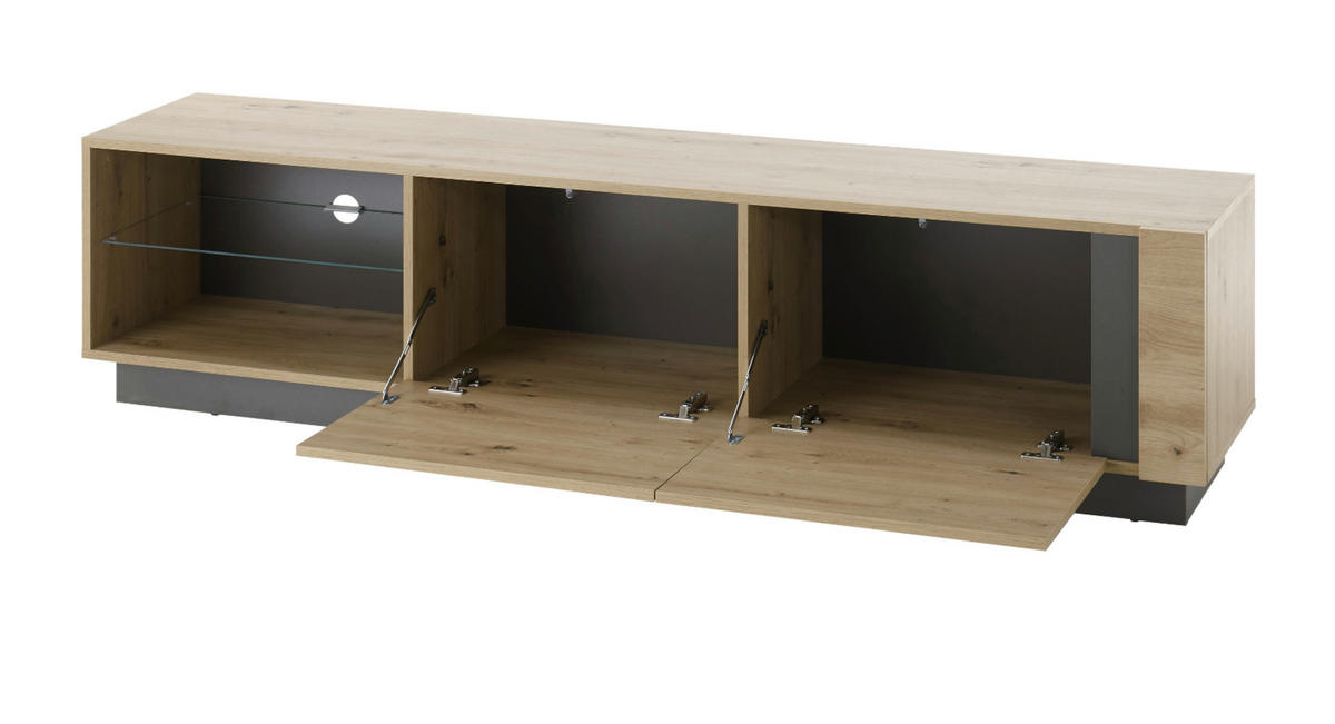 TV-LOWBOARD Eiche Artisan, Graphit grau 188 cm, TV-Unterteil mit Push-to-open - Eiche Artisan/Grau, Glas/Holz (188/46/40cm) - Furn.Design