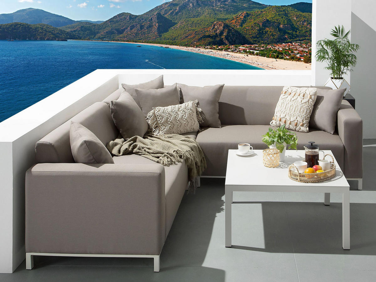 LOUNGE SET 5-Sitzer cremeweiß linksseitig modular Belize - Creme, Textil - Beliani