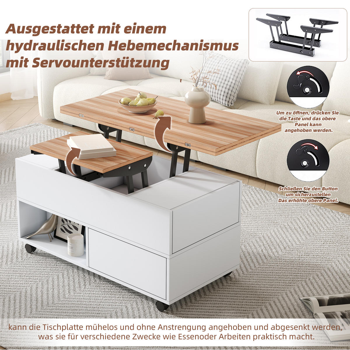 COUCHTISCH Weiß/Holzfarbe - Weiß, Holzwerkstoff (100/50/52cm)