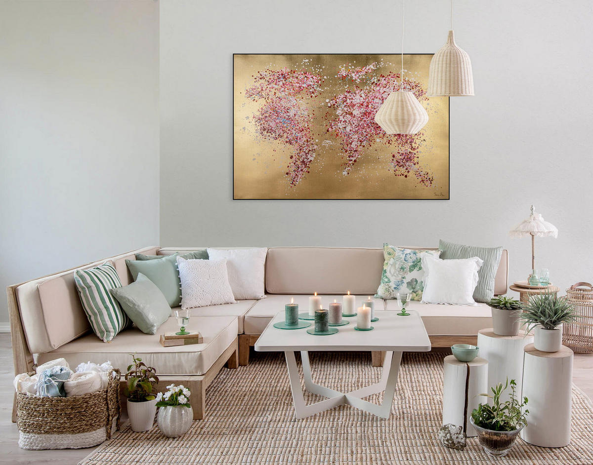 ÖLGEMÄLDE 120/80 cm - Pink/Goldfarben, Holz/Textil (1.96/80cm) - KUNSTLOFT