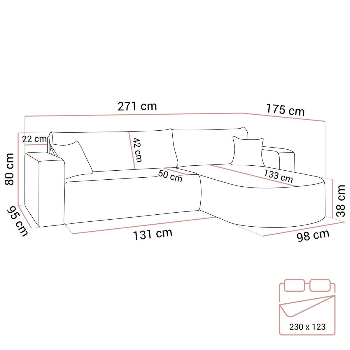 ECKSOFA SOPRANO mit Schlafunktion und Stauraum POSO 60 - Hellgrau, Textil (271/175cm) - Lookway
