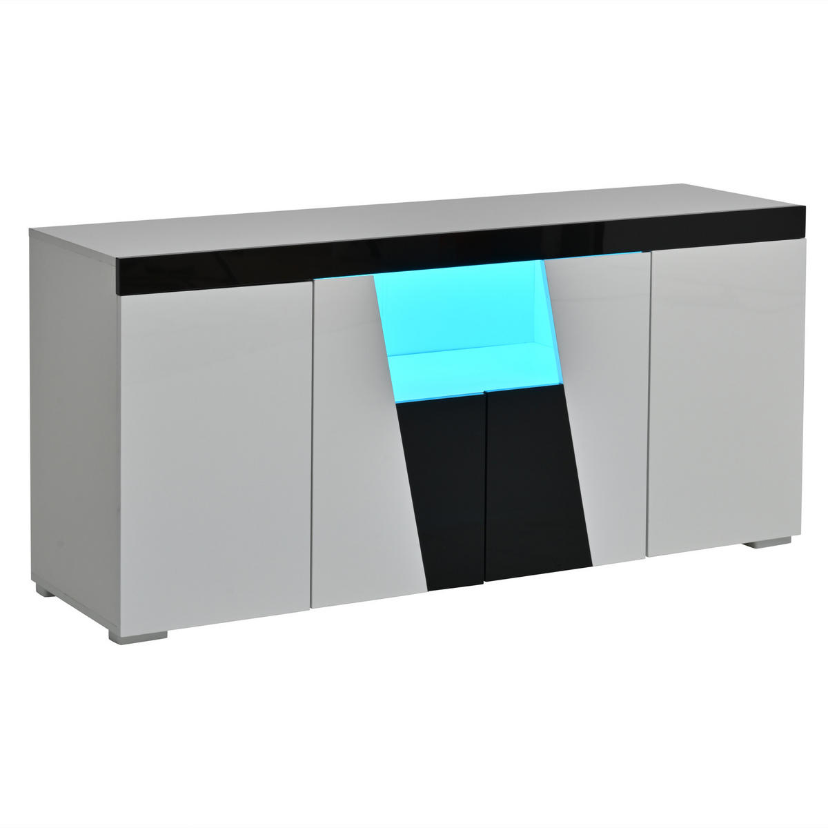 SIDEBOARD DE-37811 mit LED-Beleuchtung und 4 Türen Weiß/Schwarz - Weiß, Holzwerkstoff (140/65/40cm) - ComfortXL
