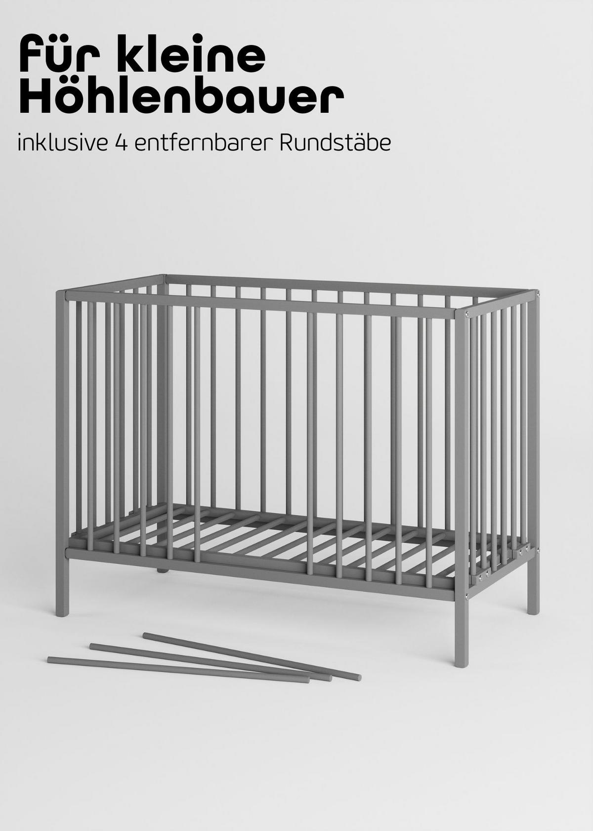 BEISTELLBETT mit Umbauseite - grau - Dreamy 4 in 1 Bett - Grau, Holz (120/90/60cm) - Sämann – make a difference.