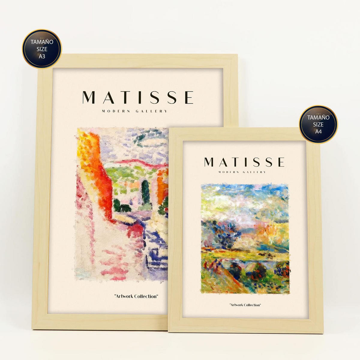 POSTER Set Mit 6 Von Picasso Und Matisse Letztes Jahrhundert Drucke Des Fauvismus Und Surrealismus Für Innenarchitektur A3 & A4 Rahmen Aus Hellem Holz - Beige, Papier (29/3cm) - Nacnic