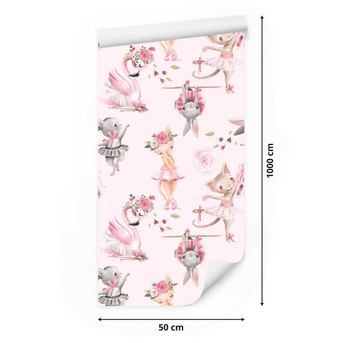 VLIESTAPETE Katzen und Hasen als Ballerinas – Rosa, Weiß – 50x1000 cm - Rosa/Weiß, Papier (50/1000cm) - Muralo