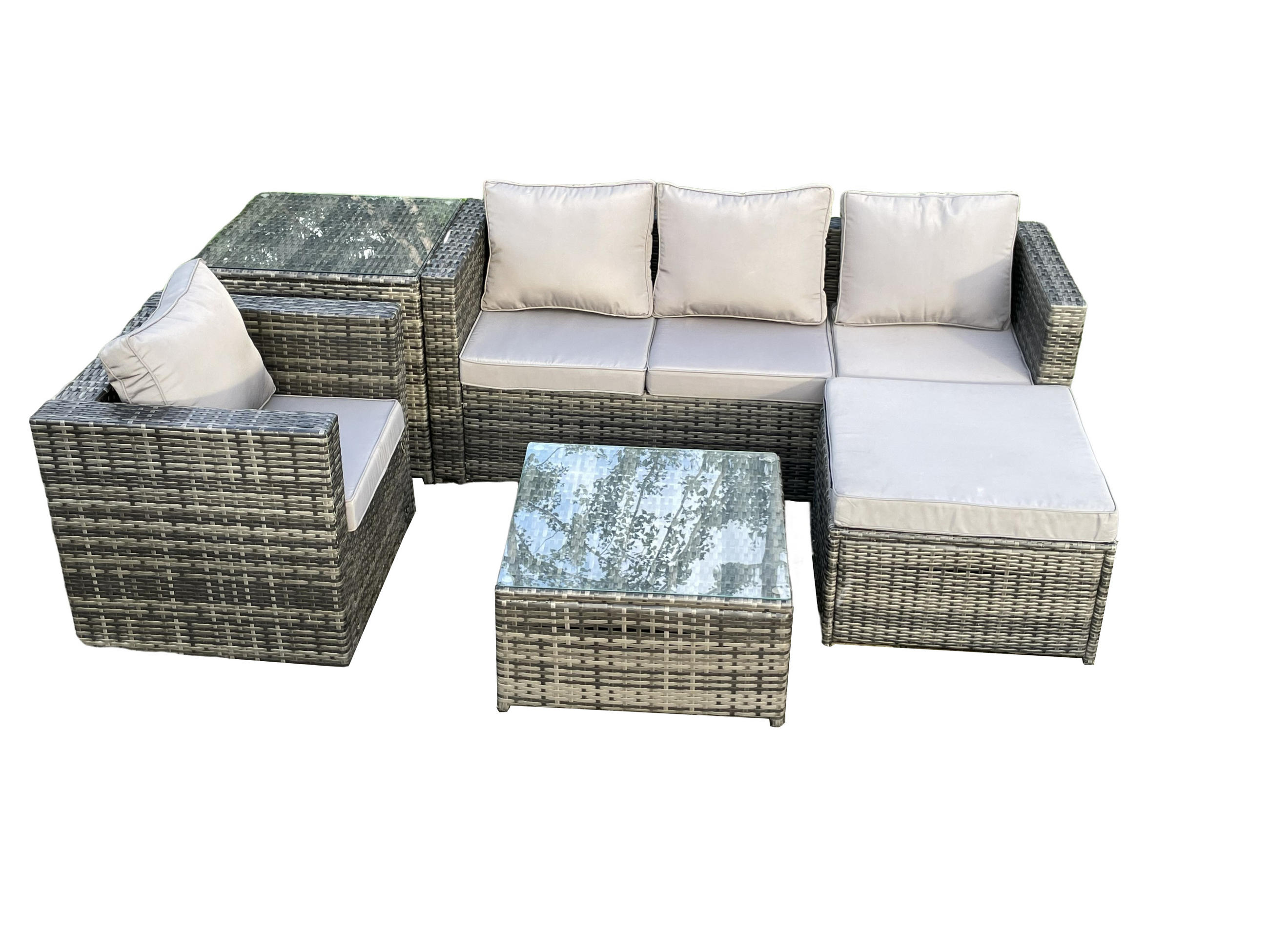 GARTENTISCHGRUPPE Polyrattan 5-Sitzer - Dunkelgrau, Metall - Fimous