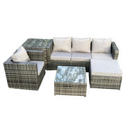 GARTENTISCHGRUPPE Polyrattan 5-Sitzer - Dunkelgrau, Metall - Fimous