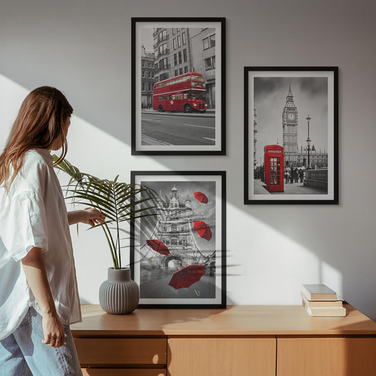 BILDER SET 3er Set - 40x60 cm Schwarzer Rahmen - Red Accents London - Schwarz, Kunststoff (40/60cm) - TULUP