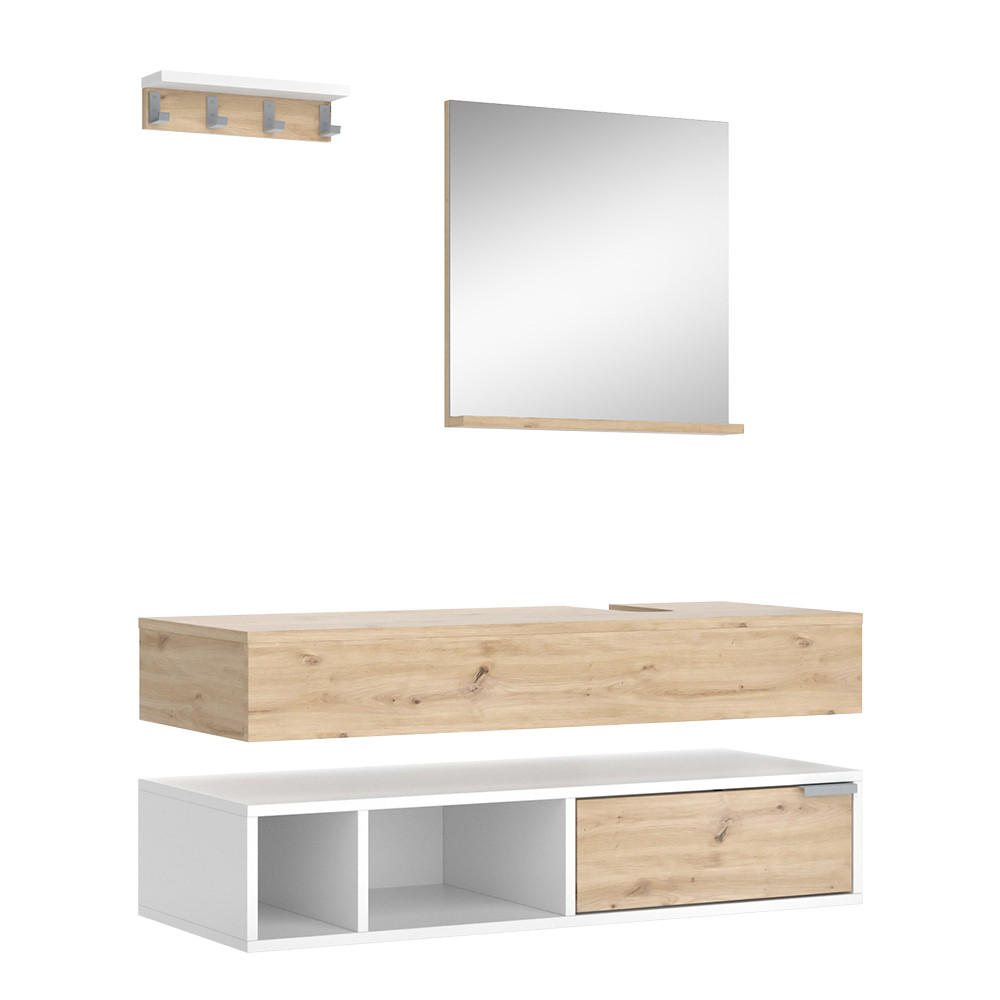 BADMÖBEL-SET Henri Weiß 4 Teile - Weiß/Eiche Artisan, Holzwerkstoff (100/20/40cm) - Vicco