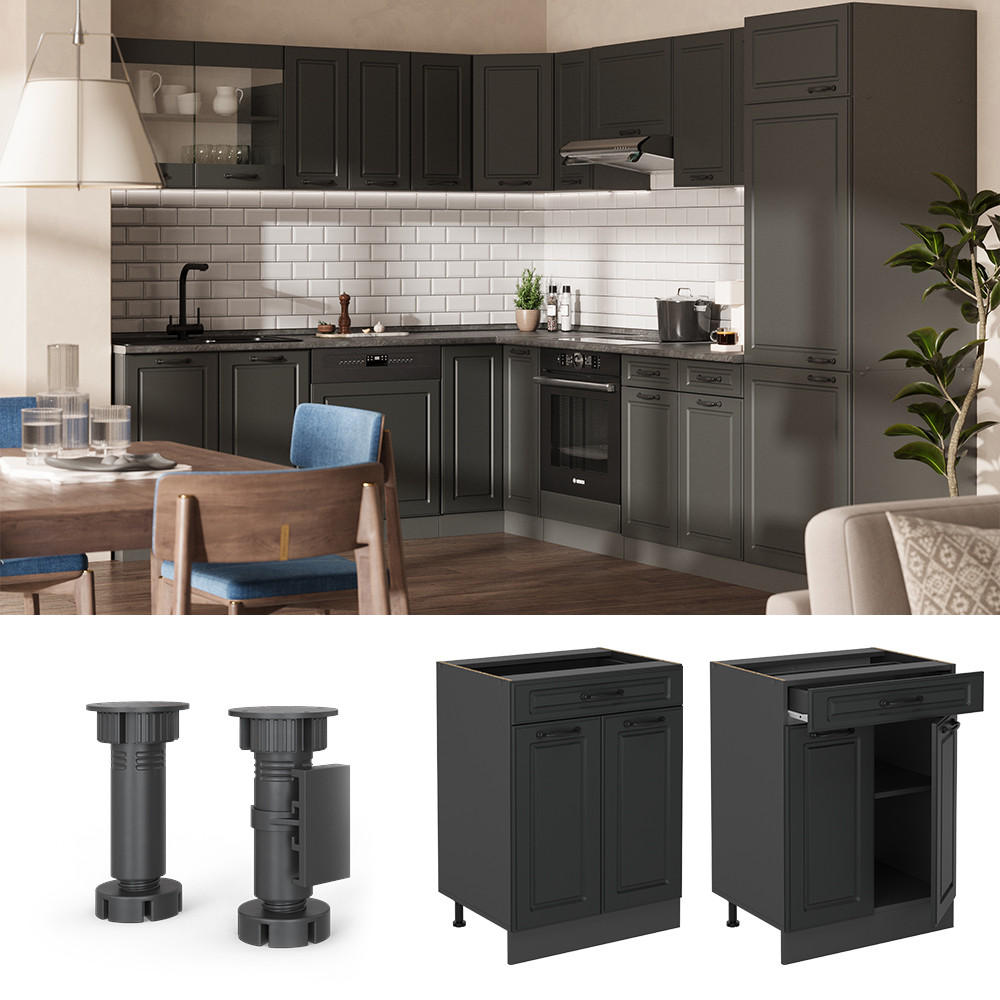 KÜCHENUNTERSCHRANK R-Line Anthrazit Landhaus 60 cm AP Marmor - Anthrazit, Holzwerkstoff (60/81.6/60cm) - Vicco
