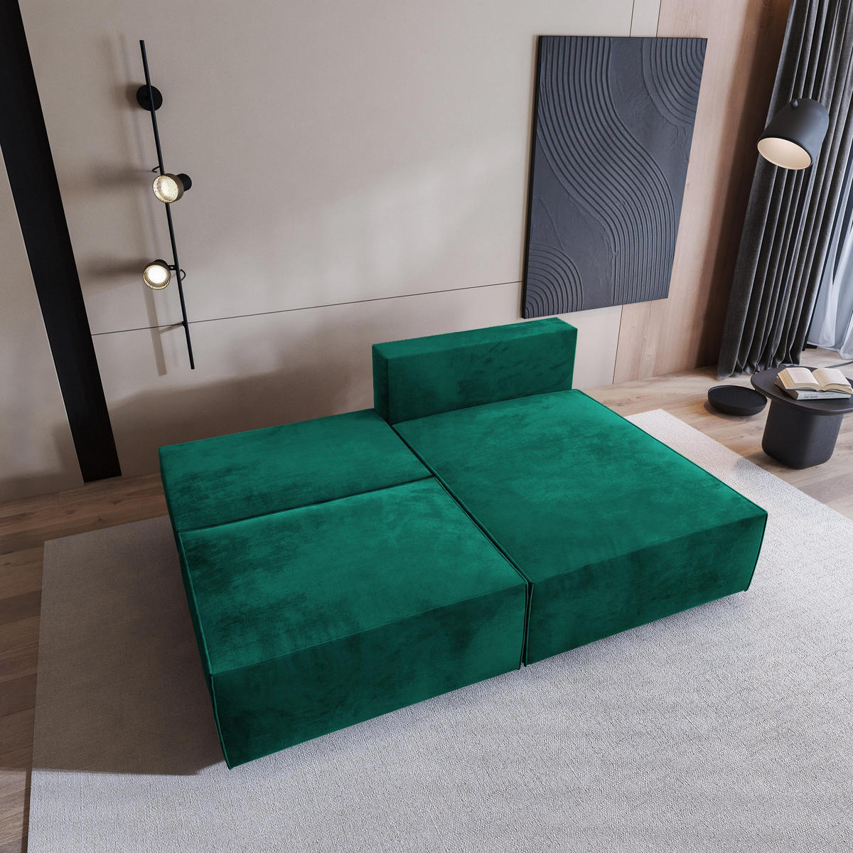 ROHOVÁ SEDAČKA FIORO tmavě zelená - šedá/tmavě zelená, dřevo/textil (204/148cm) - MASSENO