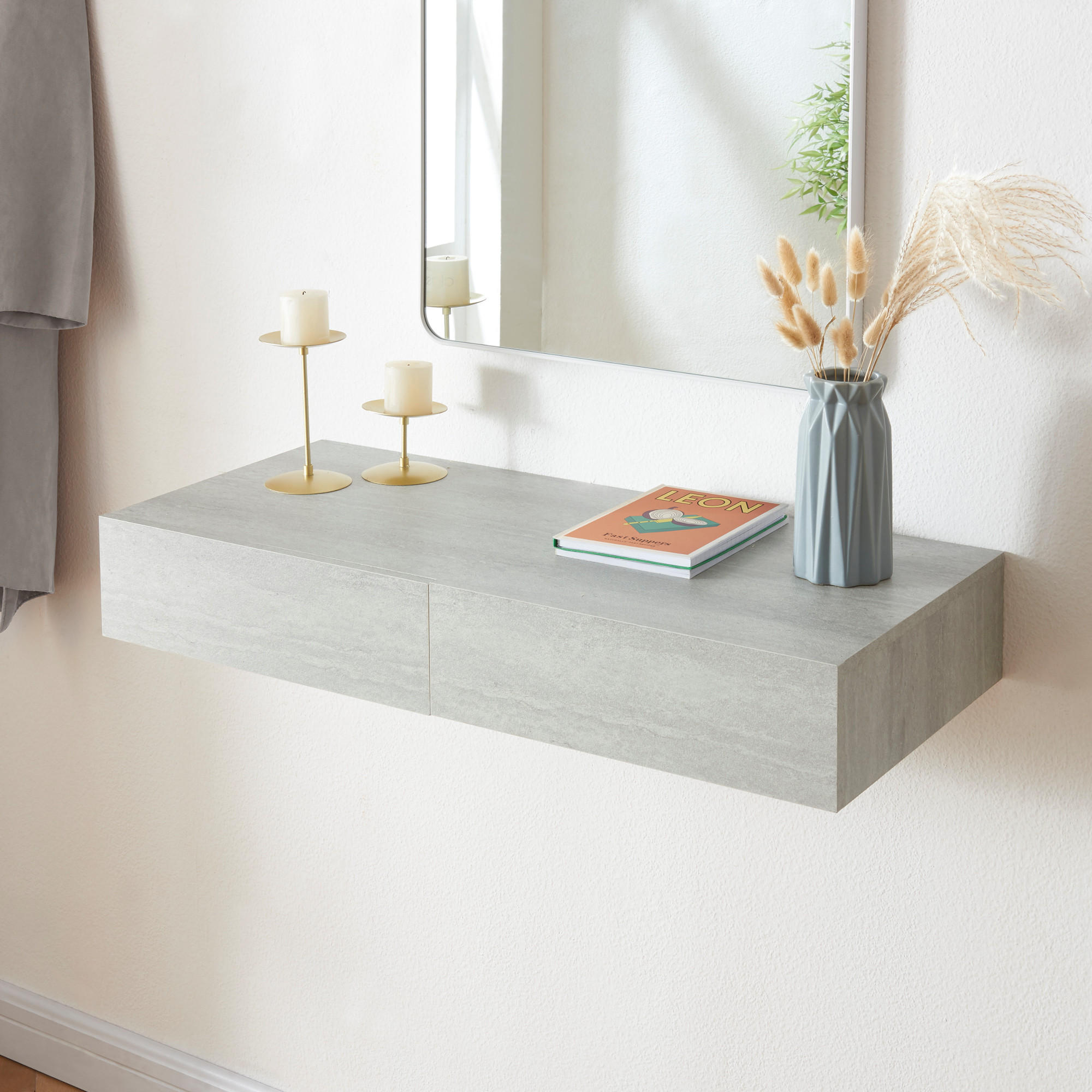 Thumbnail - [en.casa] Wandregal, Grau, Holzwerkstoff, 80x12x35 cm, Wohnzimmer, Regale, Wandregale