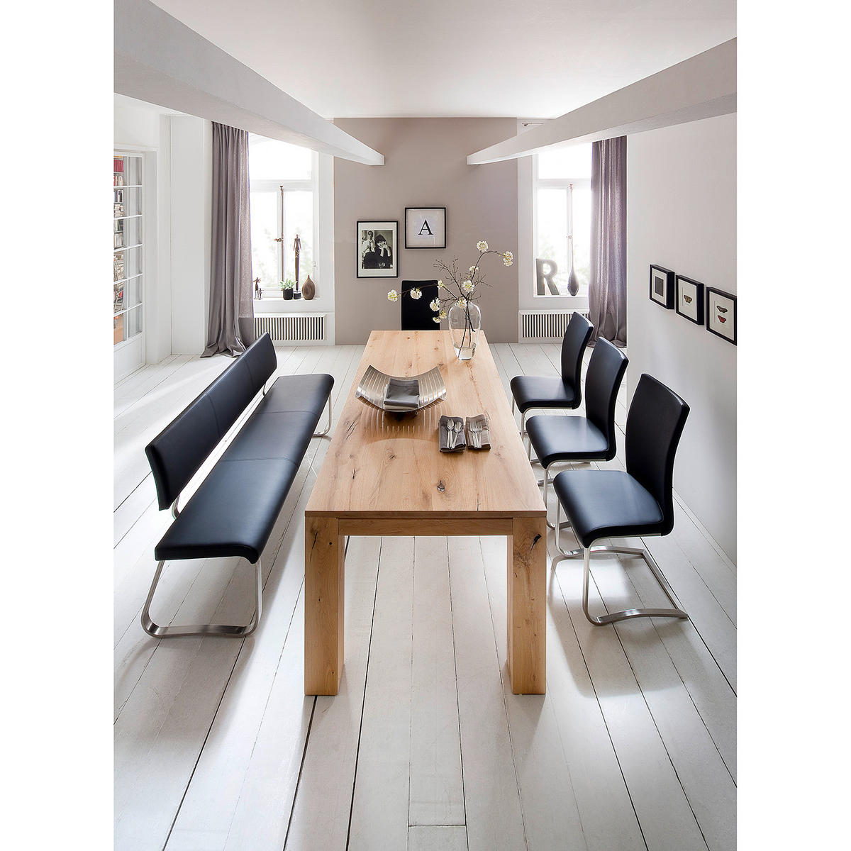 SITZBANK - Metall / Kunstleder - Schwarz, Kunststoff/Metall (175/86/59cm) - home24