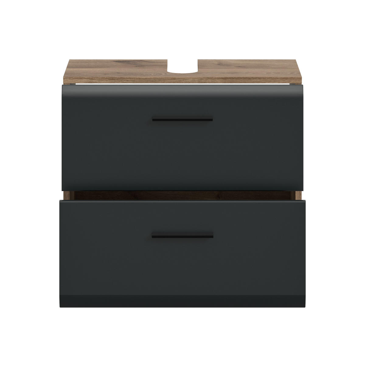 WASCHBECKENUNTERSCHRANK auf Rollen ICE (B/H/T: ca. 60/58/30 cm) in Nox Oak Nachbildung/schwarz matt - Eichefarben, Holzwerkstoff (60/58/30cm)