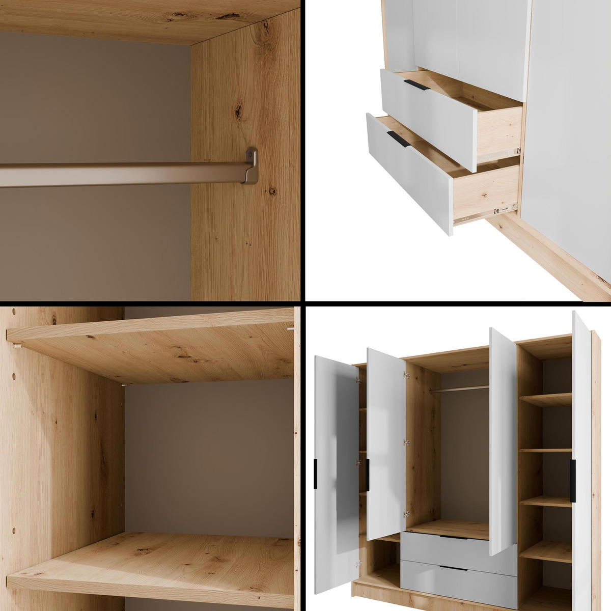 KLEIDERSCHRANK mit Flügeltüren KOLIN 200x200cm Artisan / Weiß - Eiche Artisan/Weiß, Holzwerkstoff (200/200/51cm) - ALTDECOR