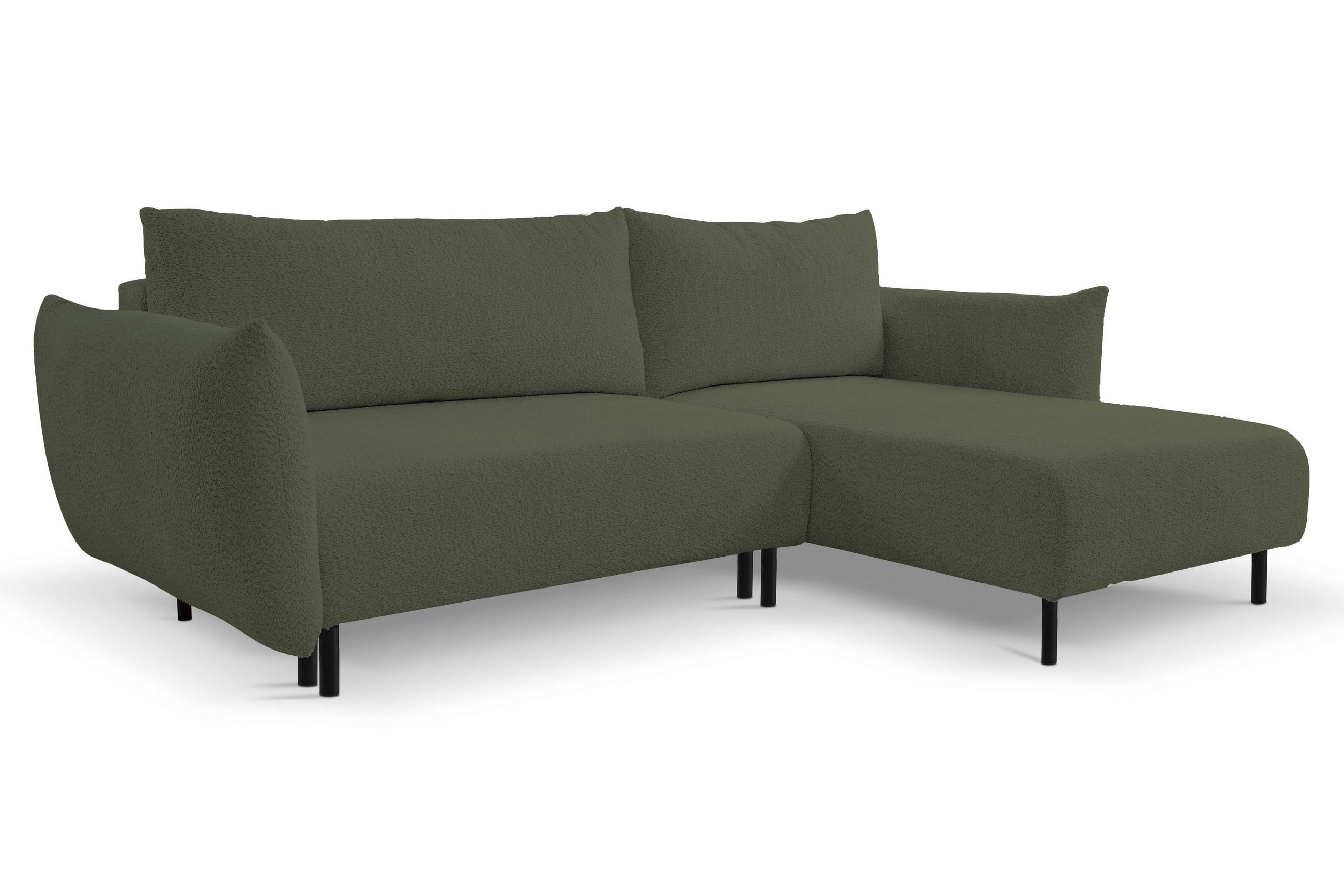 ECKSOFA ADEL mit Schlaffunktion und Bettkasten, L-förm, Metallbeine, verstellbar lose Rückenkissen, freistehend, RECHTS, 257x171x90 cm, Green - Grün, Holz/Textil (257/171cm) - DomoHome