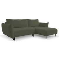 ECKSOFA ADEL mit Schlaffunktion und Bettkasten, L-förm, Metallbeine, verstellbar lose Rückenkissen, freistehend, RECHTS, 257x171x90 cm, Green - Grün, Holz/Textil (257/171cm) - DomoHome