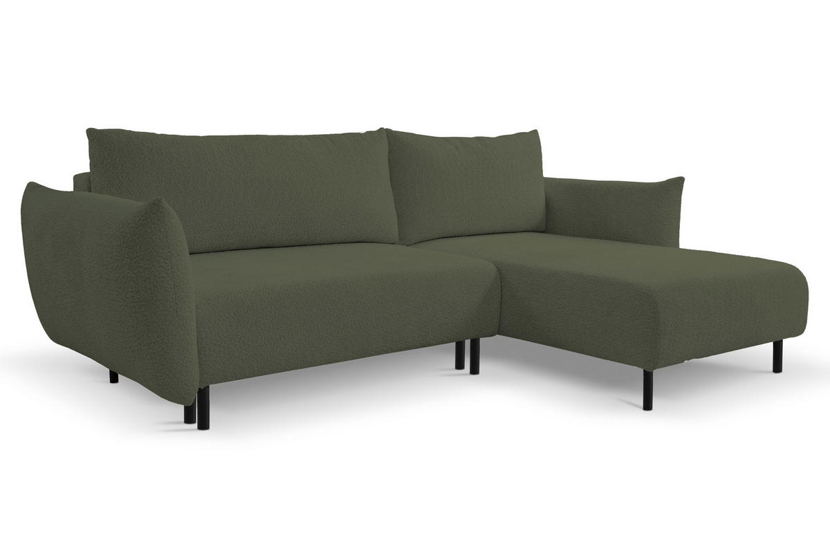 ECKSOFA ADEL mit Schlaffunktion und Bettkasten, L-förm, Metallbeine, verstellbar lose Rückenkissen, freistehend, RECHTS, 257x171x90 cm, Green - Grün, Holz/Textil (257/171cm) - DomoHome