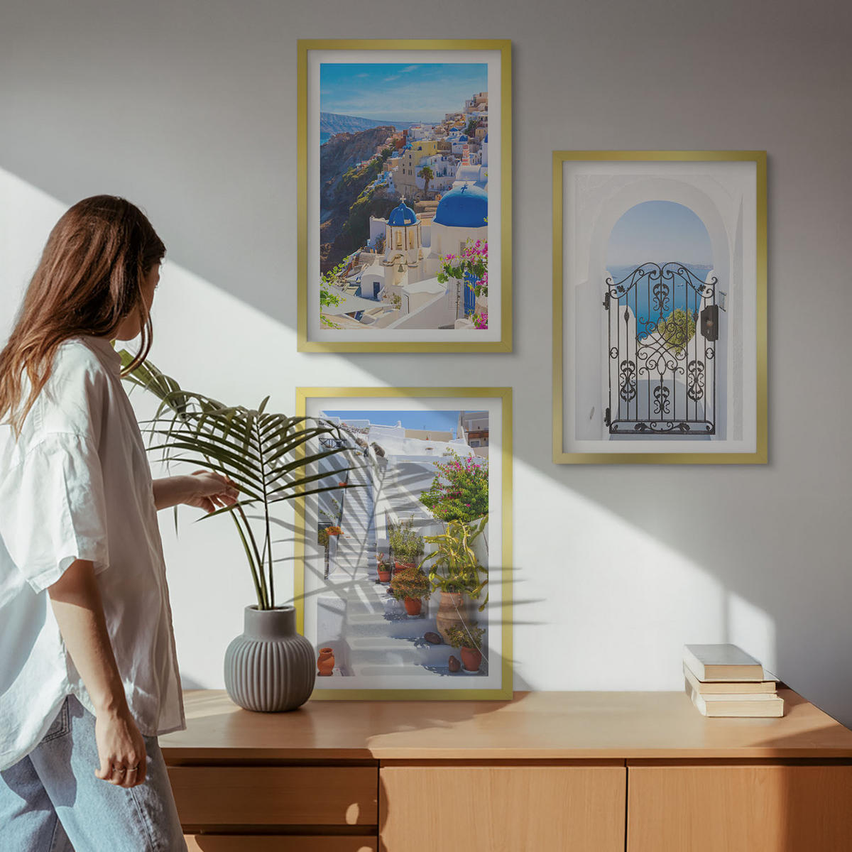 WANDBILDER 3er Set - 40x60 cm Goldrahmen - Santorini-Architektur Oia - Goldfarben, Kunststoff (40/60cm) - ArtPrintCave